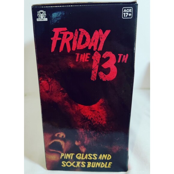 Friday the 13th 16 oz Pint Glass and 3 Pair of Crew Socks Bundle Jason Voorhees - Picture 7 of 7